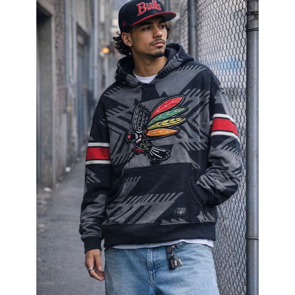 Staple Pigeon Chicago Blackhawks Pullover Hoodie Aztec Pattern Mens